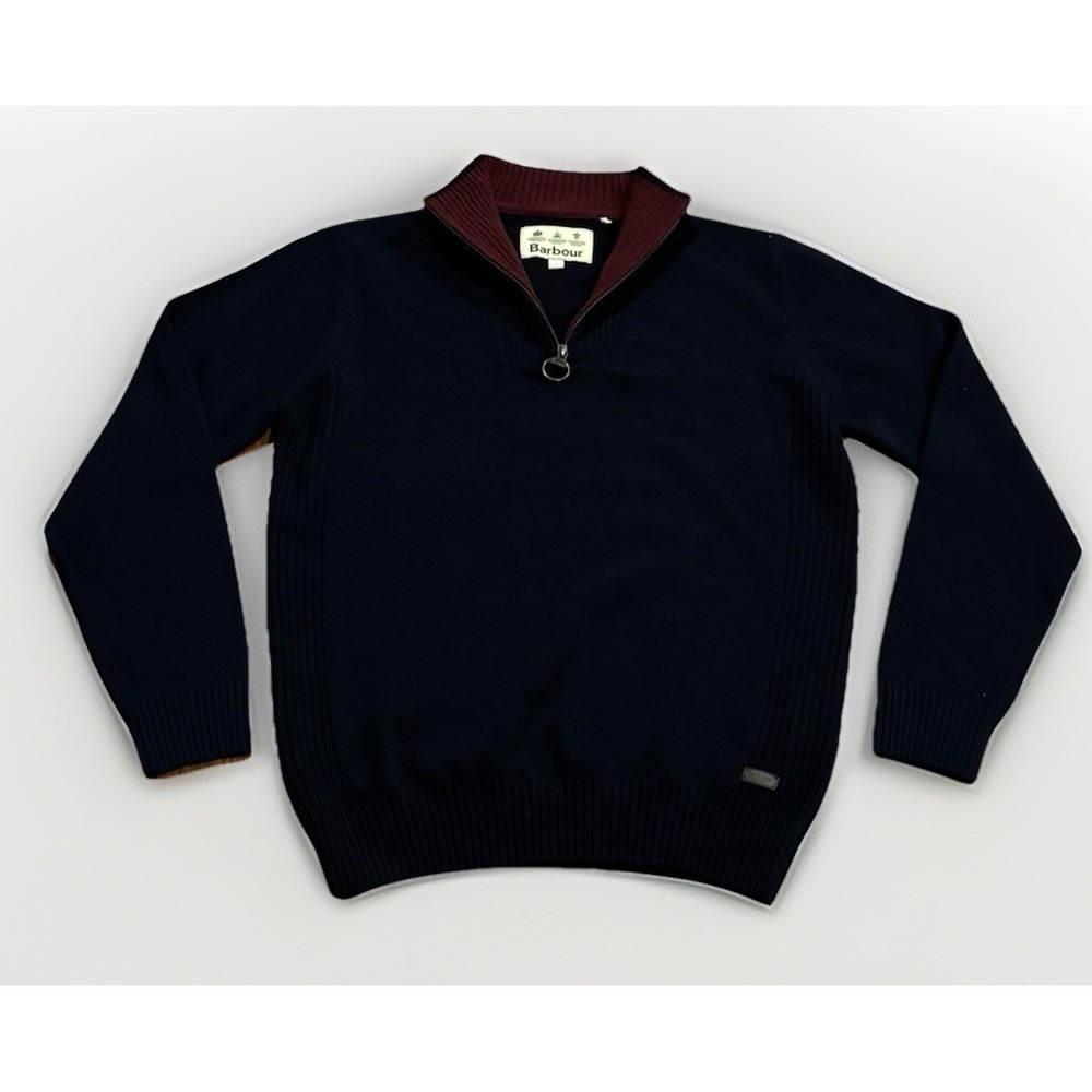 Barbour Nelson Half Zip Wool Sweater L Blue Mock Neck Pullover Mint Worn Once
